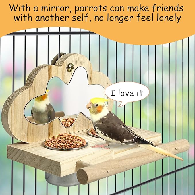 Tfwadmx Bird Parrot Wooden Feeding Cups, Small Bird Feeding Dish Cups Stainless Steel Birds Bowls Food Water Bowls with Food Holder for Cockatiel Parakeet Macaw Finches Lovebirds