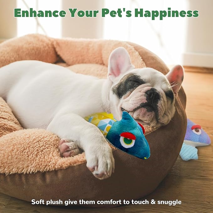 Crinkle Dog Toys Squeaky Plush No Stuffing Cute Puppy Stuffless Tough Rop Pull Toy, Fun Dog Stuffed Animals Durable Chew Set for Small Medium Large Pup (Large, Blue+Purple Chameleon)