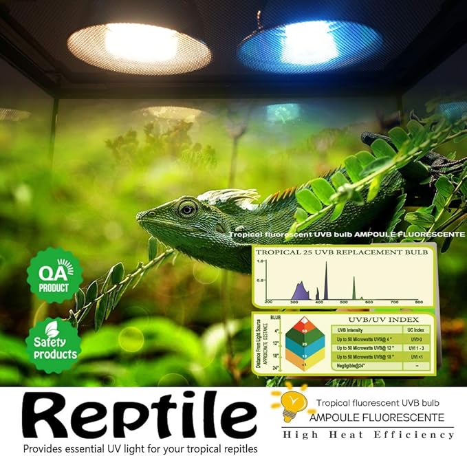 UVA UVB Reptile Light 5.0 Tropical 26W UVA UVB Bulb E26 Compact Fluorescent Terrarium Lamp with UV Tester Card