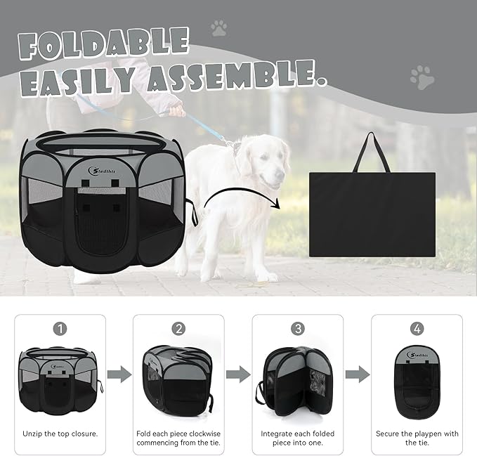 Dark Grey Puppy Playpen for Middle Dog Cat, Dog Tent Crates Cage Indoor/Outdoor, Portable Pop Up Dog Kennel with Carrying Bag for Rabbits, Removable Top (Dark Grey, Medium (36" x 36" x 23"))