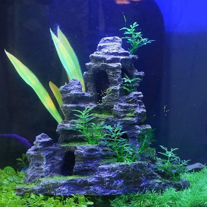 YXQ Aquarium Ornament Mountain Decor Stone Statue Rockery Cave Landscape for Fish Tank Decorations, Large