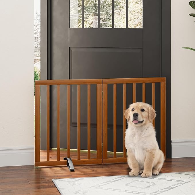 Dog Gate for Doorways, Foldable Dog Gate Indoor for Doorways Bedroom 2 Panels (Walnut)