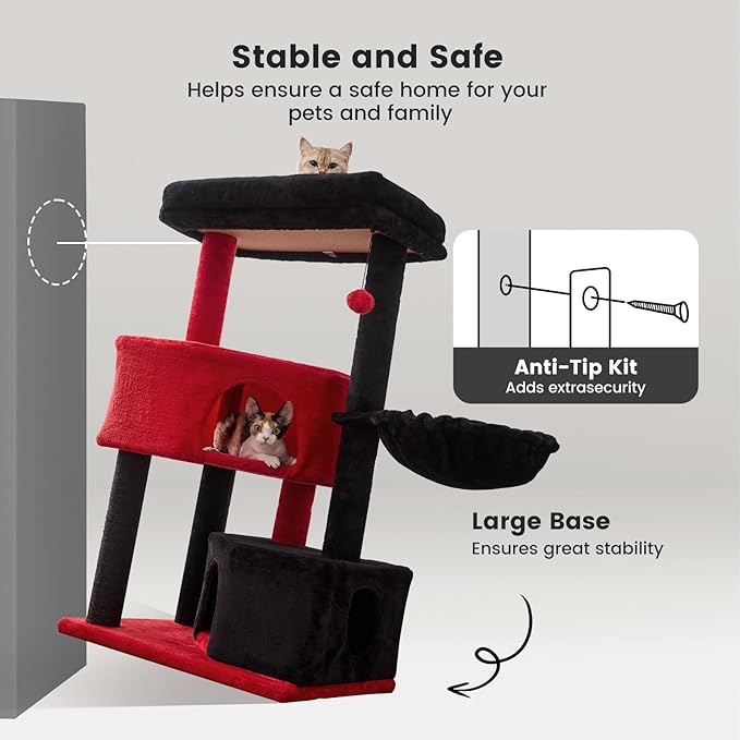 Gardner Pet 41" Tall Gothic Cat Tree for Medium-Large Cats, Heavy Duty Cat Tower with 2.8in Posts & Washable Top Perches, Space-Saving Cat Furniture for Apartments, Easy to Assembly