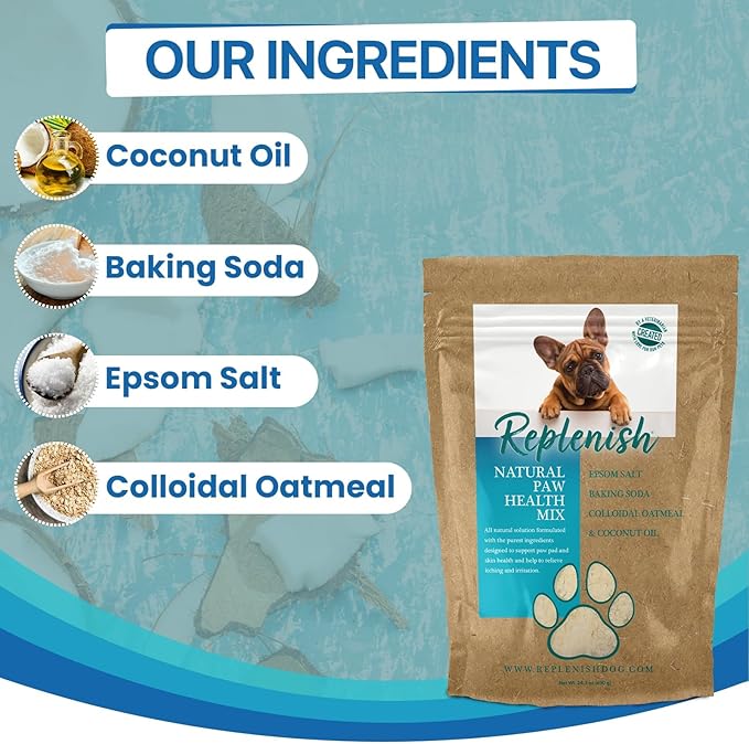Replenish Dog Paw Healing Solution β All Natural Epsom Salt for Dogs Paws - Medicated Paw Soaking Solution & Moisturizer for Dry Cracked Paws - Epsom Salt Treatment - Spa Paw Protection for Dogs