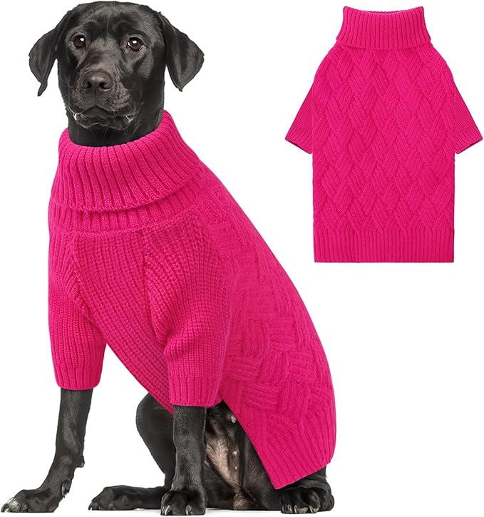 AOFITEE XXL Dog Sweater, Christmas Sweaters for Large Dogs, Warm Turtleneck Dog Sweater for Fall Winter Cold Weather, Solid Dogs Knit Sweatshirt for Golden Retriever, Labrador, Doberman (Rose Red)