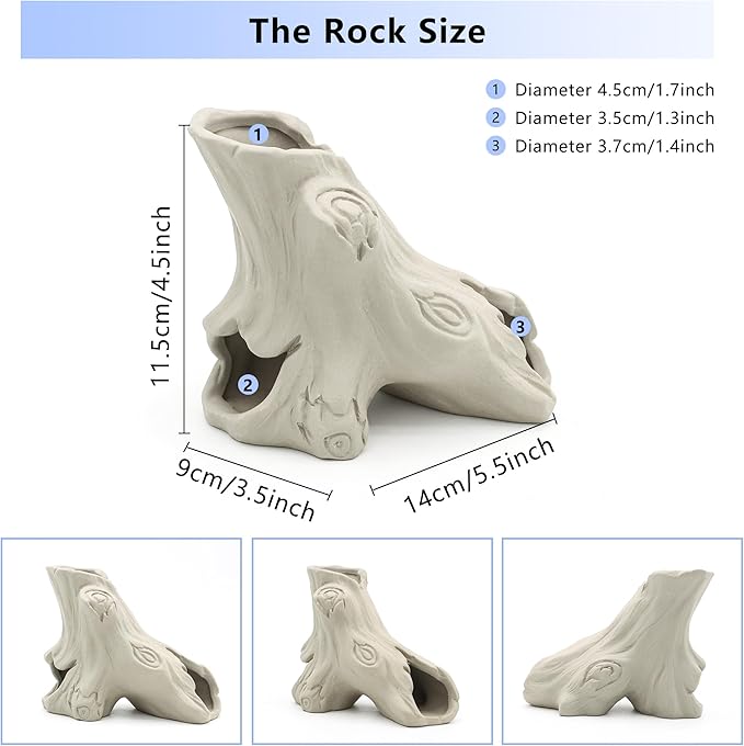 Aquarium Decorations Ceramic Artificial Stump Cave,Betta Fish Tank Accessories Hollow Tree Stump Decor 3-Piece Set