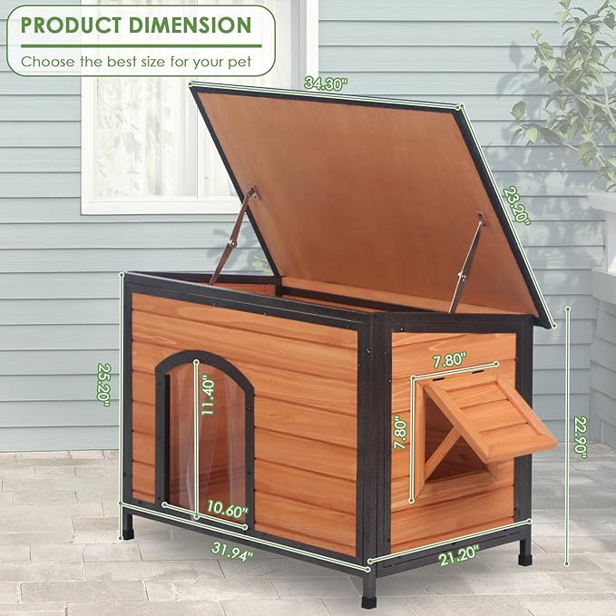 Outdoor Dog House Weatherproof with Door Dog Kennel Chew-Proof Metal Frame Removable Roof/Floor for Easy Cleaning