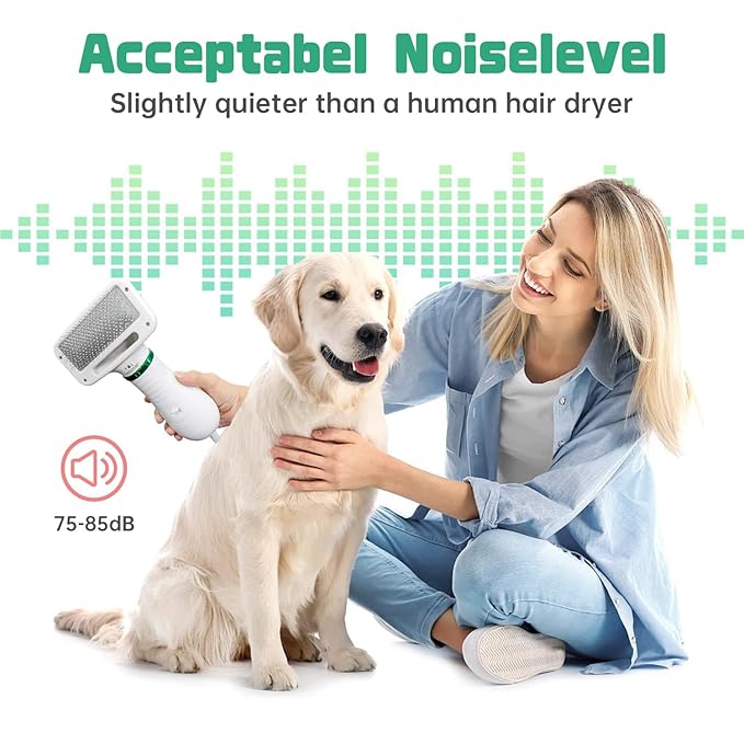 Dog Hair Dryer, 2-in-1 Dog Blow Dryer with Slicker Brush, 300W Pet Hair Dryer for Small and Medium-Sized Dogs and Cats, Dog Grooming Dryer Portable & Adjustable Temperature