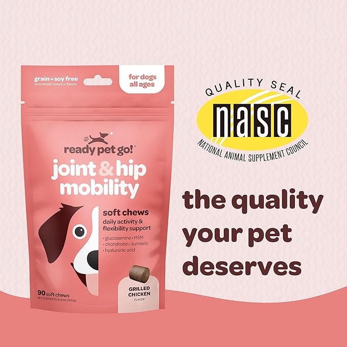 Hip and Joint Chews for Dogs | Dog Glucosamine Chews for Comfort & Mobility with Chondroitin MSM & Turmeric | Dog Joint Supplement for All Ages & Sizes | NASC Certified & Made in The USA | 90 Chews