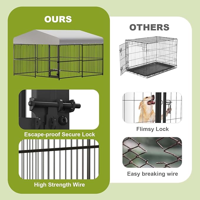 10X10x6FT Large Outdoor Dog Kennel with Swivel Feeder & UV-Resistant Waterproof Roof Covered, Heavy Duty Dog Cage Playpen for Medium and Large Dogs, Easy Assembly