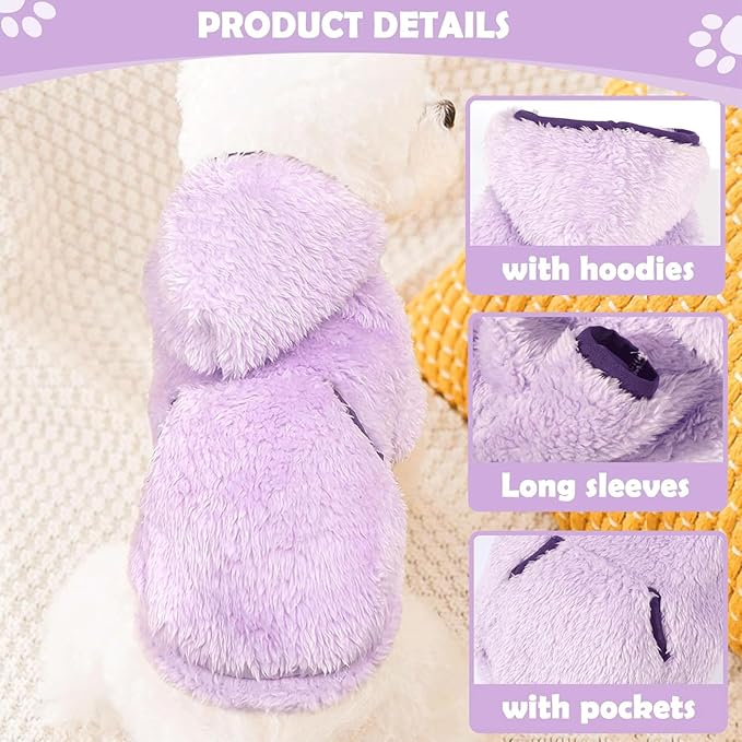 Small Dog Sweater Fleece Dog Hoodie Girl Boy Winter Warm Puppy Clothes for Chihuahua Teacup Yorkie Soft Stretchy Tiny Outfits Cat Sweater Pet Clothing, Purple, M
