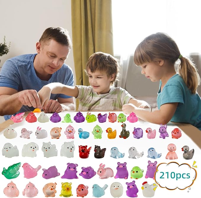 210Pcs Mini Resin Animals Variety Tiny Animals Figures Miniature Little Small Figurines Bulk for Micro Fairy Garden Landscape Accessories Hide Decor Aquarium