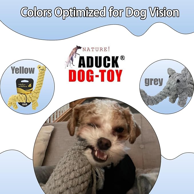 ADUCK Puppy Dog Rope Toy for Teeth Cleaning, Chew-Proof Dental Care & Interactive Training Reward | Durable Cotton Gray Elephant & Yellow Giraffe for Small & Medium Dogs