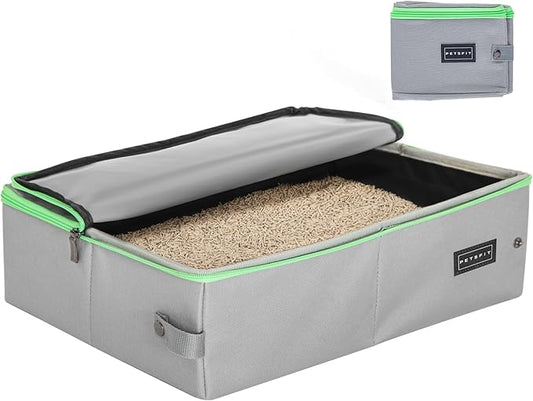 PETSFIT Travel & Portable Cat Litter Box - Leak-Proof, Waterproof Bottom, Collapsible Litter Boxes Perfect for Hotel/Lawn/Car Travel