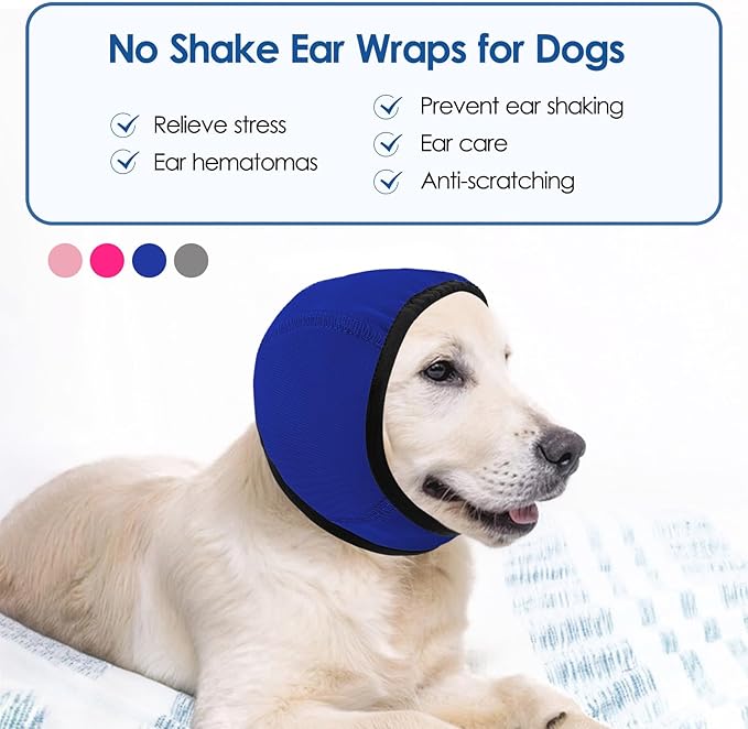 SUNFURA Dog Calming Hoodie - Anxiety Relief Quiet Ears for Dogs, Dog Ear Muffs Cover Noise Protection, No Shake Head Wraps Hematoma for Grooming, Force Drying, Bath, Blue M