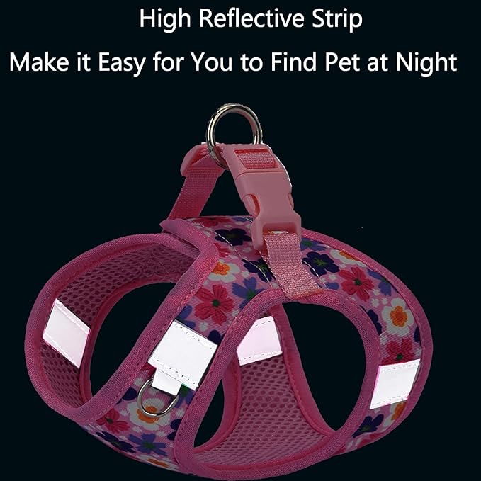Small Dog Harness and Leash Set, Step in Dog Harness No Pull for Walking Running Training, Puppy Essentials for Dogs Cat Bunny, Adjustable Reflective Dog Vest Harness. (Pink, M)