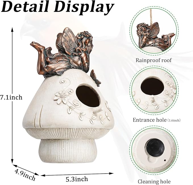 Yinns Resin Bird House, Birdhouses for Outdoors, Patio Garden Decorative for Nesting Humming Bird, Bluebird, Wren, Bird Lover Gift
