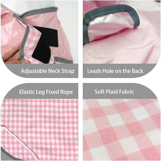 MAMORE Dog Raincoat Reversible,Waterproof Dog Rain Coat Hooded Slicker Poncho with Reflective Strip, Plaid Double Layer Rain Jacket for Small Medium Large Dogs (Pink, X-Large)