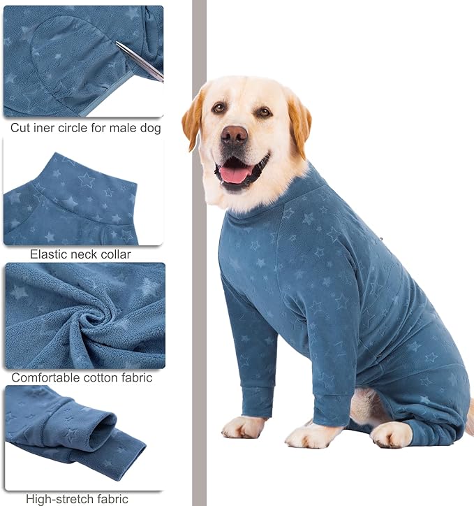 Dog Coats Autumn Winter Jumpsuit for Large Medium Dogs, Warmer Recovery Suit Polar Fleece Dog Bodysuit Lightweight Pajamas Pullover Stretchy Onesie Four-Legged Cold Weather Clothes(7XL, Blue)