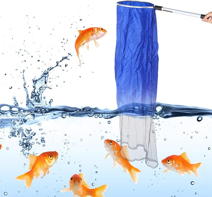 Fishing Net, Aquarium Soft Fishing Net Long Knotless Netting Koi Tansfer Mesh for Medium Large Fish(Diameter 35CM Handle 50CM)