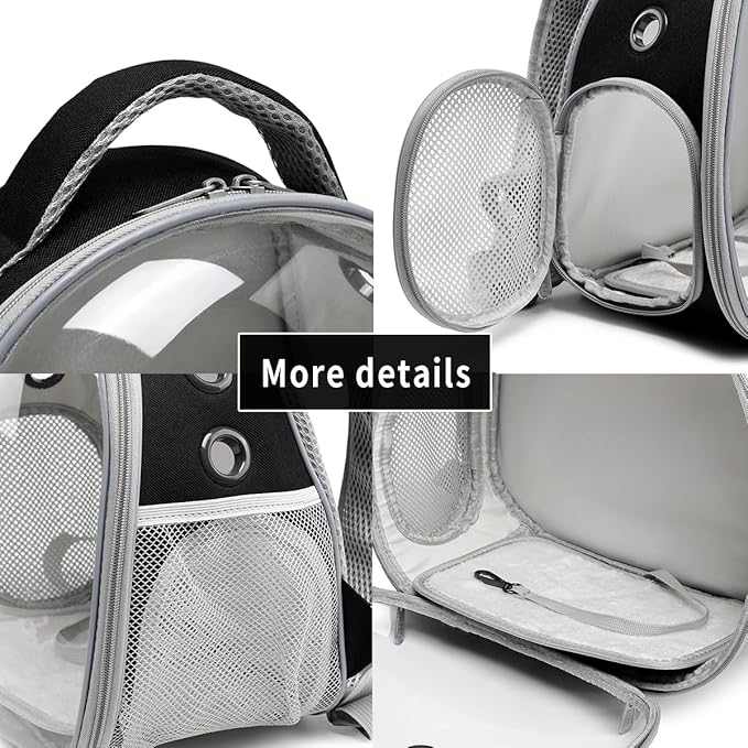 Bearded Dragon Lizard Backpack Carrier with Harness and Leash Set, Small Animal Carrier Backpack, Space Capsule Bubble Window, Small Pet Carrier Backpack, Airline Approved (Black)