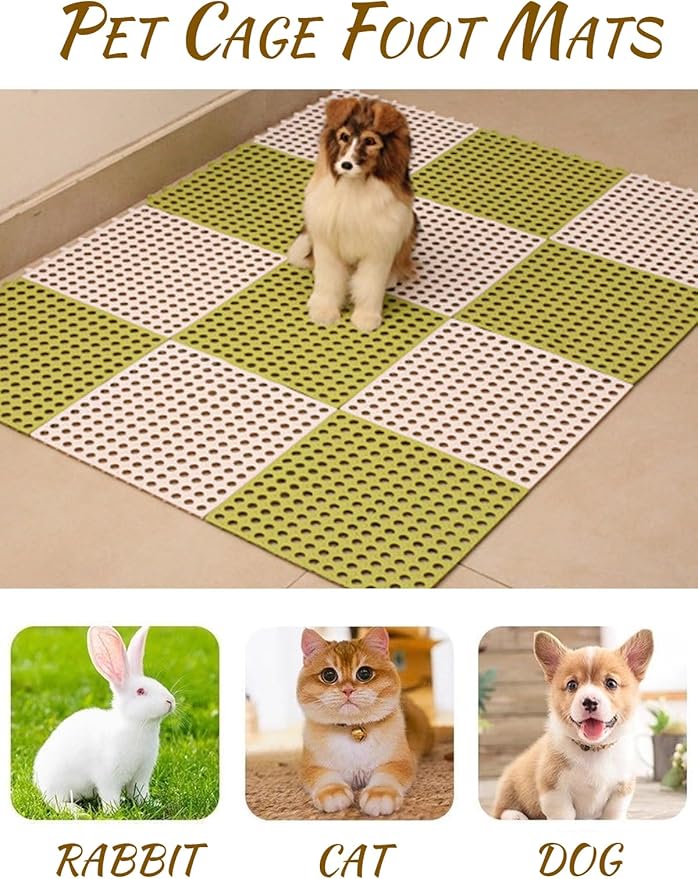 Rabbit Cage Mat for Feet-12 Pack Plastic Bunny Resting Mats 12x12in Washable Pet Foot Pad with Holes for Adult Guinea Pig Chinchilla Ferret Squirrel (6 Green & 6 White)