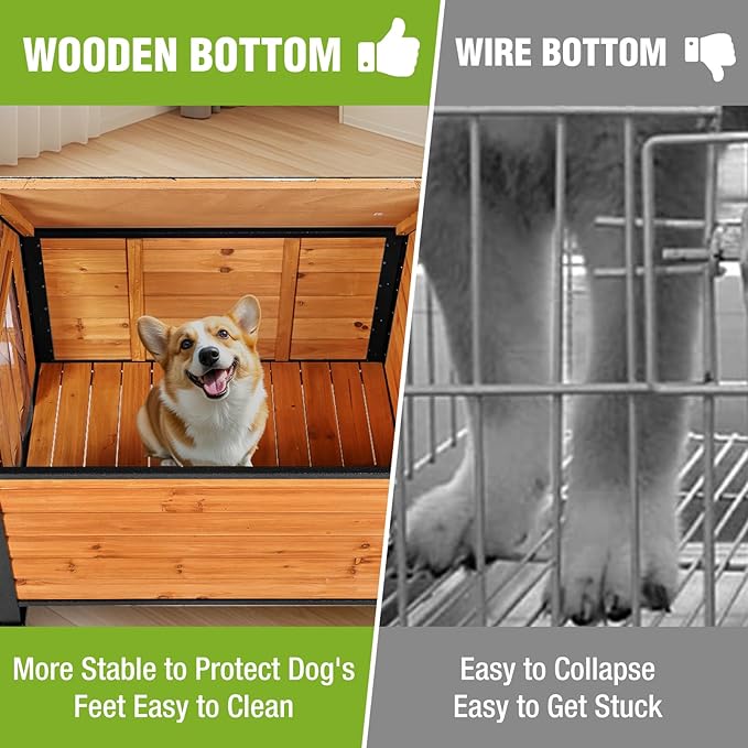 GUTINNEEN Dog House Outdoor Weatherproof Dog Kennel with All-Around Iron Frame, Anti-Bite Puppy Home with Porch, Dog Shelter for Large Breed (Brown, 50.9'' Large)