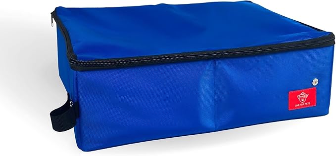 Portable 2-in-1 Double Pet Kennel/Shelter, Fabric, Black/Royal Blue 20"x20"x39" - Car Seat-Belt Fixture Included (Litter Box)