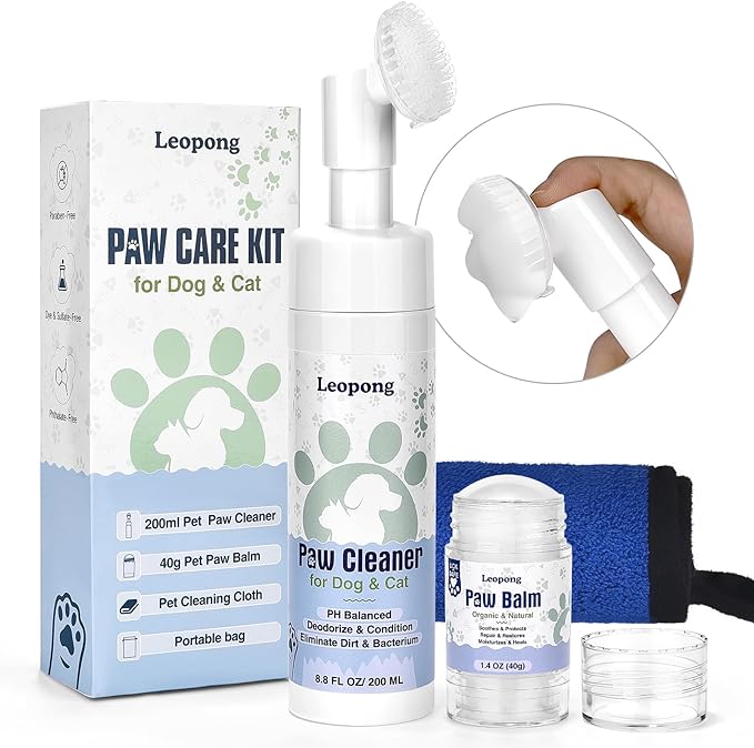 Dog Paw Care Kit - Cleaner for Large, Medium, Small, XL Breeds - Balm for Healing, Repairing & Restoring Dry, Cracked Paws & Nose - Protector for Pet Foot Washer Care