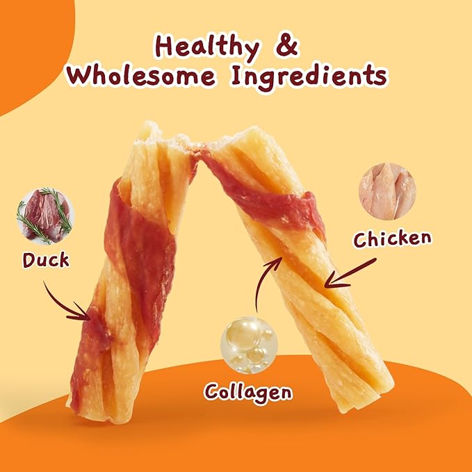 Jungle Calling Dog Treats, Duck Wrapped Chicken Collagen Sticks for Small Medium Dogs, Long-Lasting Dog Chews, Dental Bones for Teeth Cleaning, Digestible Bully Sticks Rawhide Alternative, 14.1oz