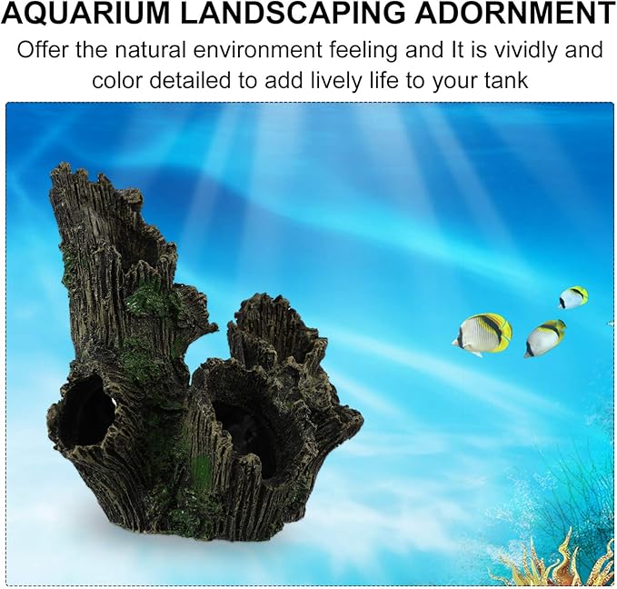 balacoo Fish Tank Ornament Resin Wood Tree Stump Aquarium Decor Driftwood Betta Log Play House Hollow Tree Hole Landscape Decor for Freshwater Betta Cichlid Reptile