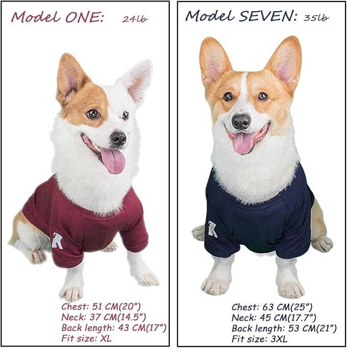 Koneseve Dog Shirts Soft Cotton Dog Clothes Stretchy T-Shirt for Small Medium Large Dogs Cat Shirt Breathable Puppy Outfit Kitten Apparel Pet Pullover Tee Blank Basic Sweatshirt 2-Pack Blue & Red S