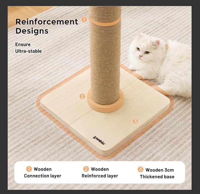 35'' Cat Scratching Post for Indoor Cats Adults, Tall Scratching Posts with Thicken Wooden Base, Sisal Scratcher Top & Removable Dangling Balls, Super Sturdy for Large Big Cat