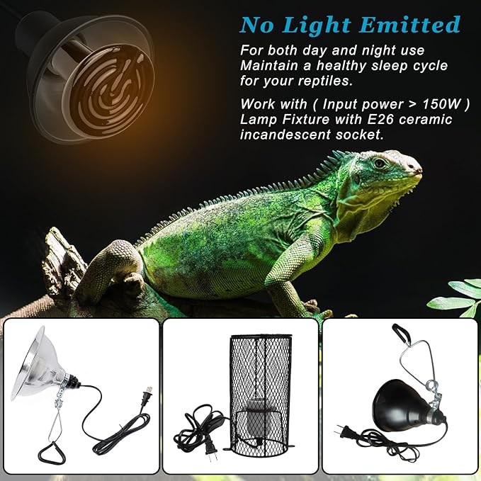 150W Ceramic Heat Emitter for E26 Reptile Heat Lamp, 2-Pack No Light Emitting Light Bulbs, Basking Spot Heating Bulb for Turtle, Lizard, Snake, Beared Dragon, Amphibians, Pet Brooder Coop Chicken