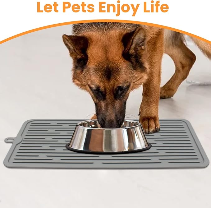 Ptlom Pet Placemat for Dog and Cat, Mat for Prevent Food and Water Overflow, Suitable for Medium and Small Pet, Grey, Silicone