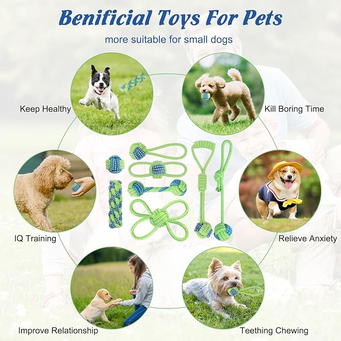 ETACCU 8 Pack Dog Rope Toys for Puppy & Small Dogs , Puppy Rope Toy for Aggressive Chewers, Indestructible,Keeping Dogs from Being Bored- Green