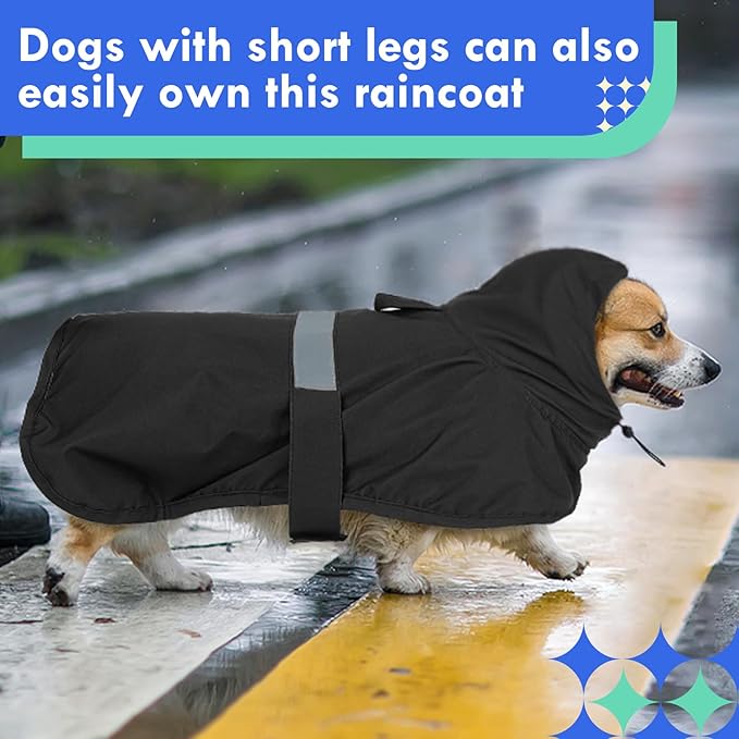 MIGOHI Dog Rain Jacket, Waterproof Rain Coat for Dogs | Outdoor Dog Raincoat with Hood, Windproof & Breathable, Reflective Strips for Safety, Black, M