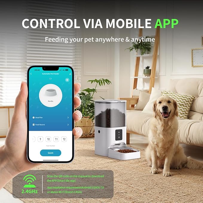 WiFi Enabled Automatic Pet Feeder with App Control, 7 Lbs Capacity