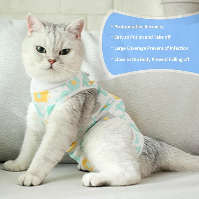 Cat Recovery Suit Female, Breathable Cat Onesie After Surgery Female for Abdominal Wounds or Skin Diseases, Surgery Recovery Suit Kitten Onesie After Spay Wear Anti Licking