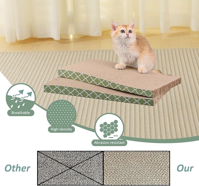 Cat Scratcher Cardboard Scratching Pads Scratch Lounge Bed with Catnip 3PCS Reversible Corrugated Cardboard with Scratch Box (17.1" L*8.1" W*2.2" H)