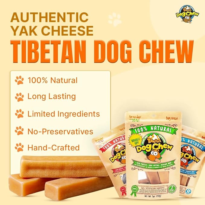 Tibetan Dog Chew Yak Cheese Sticks (15 Large Chews) - Natural Handmade Treats for Large Dogs, Long-Lasting, Easy to Digest with No Additives, Rawhide, Grains or Gluten, Perfect for Aggressive Chewers