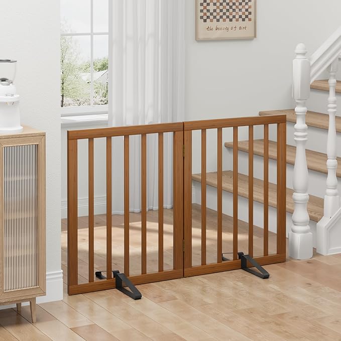 Dog Gate for Doorways, Foldable Dog Gate Indoor for Doorways Bedroom 2 Panels (Walnut)