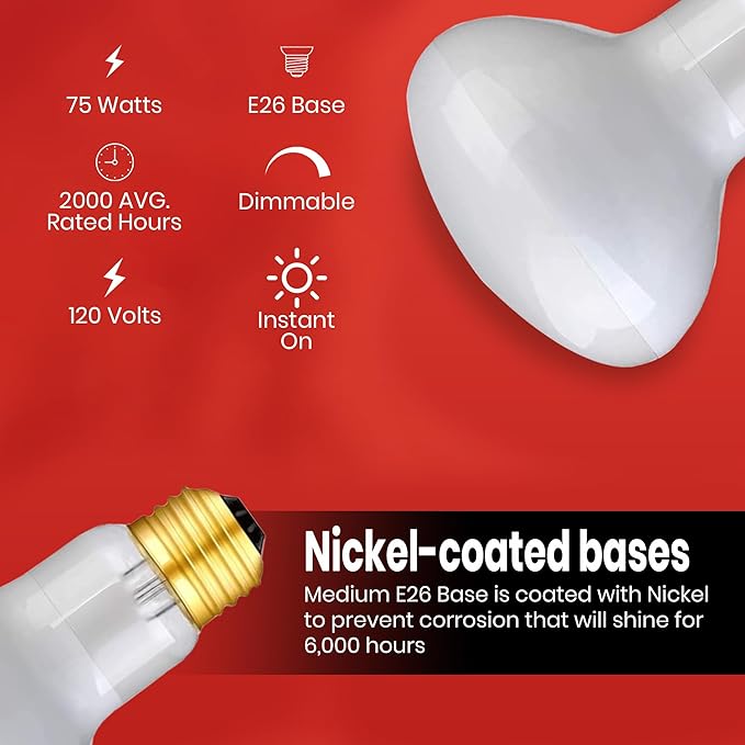 75 Watts UVA Reptile Heat Lamp Bulbs Basking Light for Reptiles and Amphibian, Basking Light for Bearded Dragon, UVA Reptile Light Bulb E26 Base 2 Pack