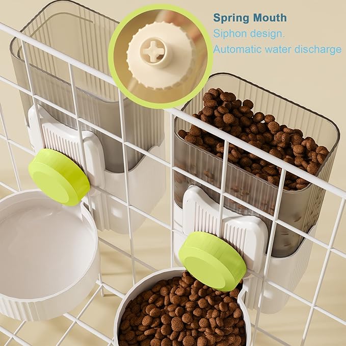 Rabbit Feeder for Cage,Hanging Automatic Cat Feeder and Water Dispenser,Ferret Cage Accessories,Food Water Bowl for Cats Rabbit Guinea Pig Cages(Cage Grid Spacing Over 1.2'')