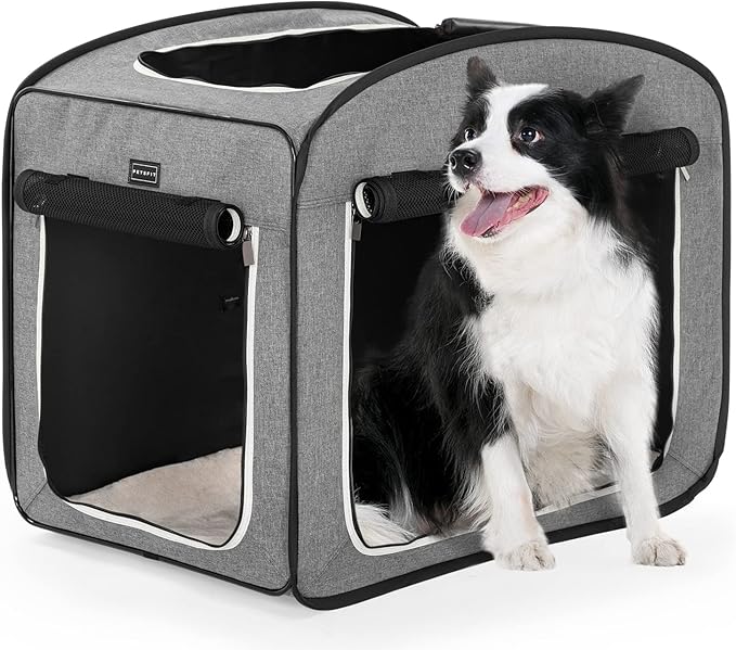 Petsfit Pop Up Dog Crate, Collapsible Dog Kennel,Lightweight&Portable Pet Cage for Medium Large Dogs, Included Soft Mat and Carrying Case,Grey,Large