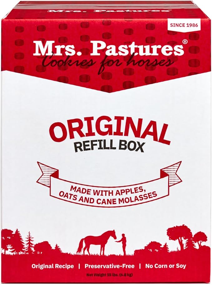 Mrs Pastures Cookies and Treats for Horses - Premium Horse Treats - Made with Apples, Oats, and Rolled Barley - Preservative Free - All Natural Ingredients - No Corn or Soy (15lb Refill Box)