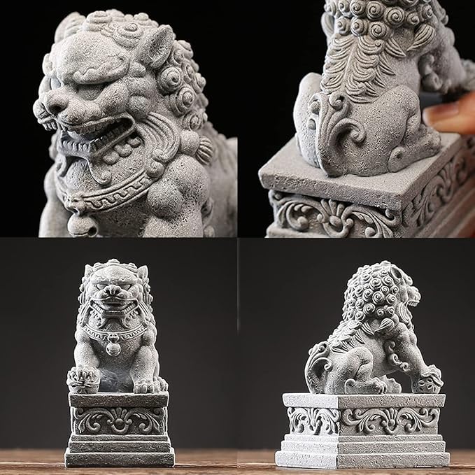 livelyfish Large Asian Fu Foo Dogs Statues A Pair of Two Guardian Lion Sandstone Figurine Pets Fish Tank Aquarium Landscape Ornaments Accessories Feng Shui Decorations (D)