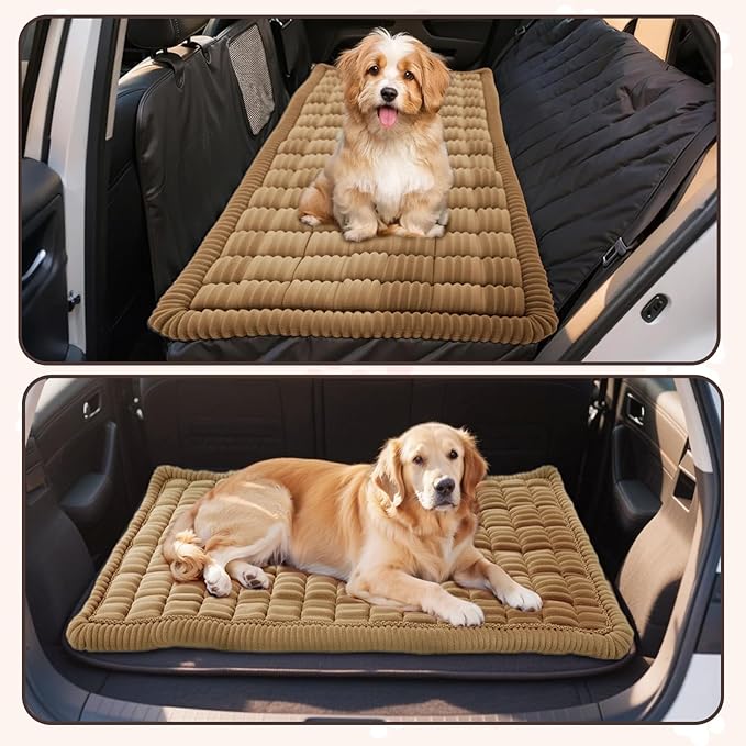 Backseat Pet Bed Mat, Plaid Dog Bed for Car Back Seat, Flannel Dog Covers for Loveseats, Non-Slip Travel Pet Mat, Custom Fit for Backseat Extenders and Seat Covers, 54"x24.8", Dark Coffee