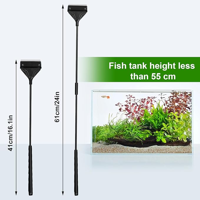 Algae Scraper for Glass Aquariums 24.4" Fish Tank Scraper with 10 Replaceable Blades Aquarium Glass Scraper Adjustable Length Aquarium Cleaning Tools Kit for Glass Aquarium Fish Tank