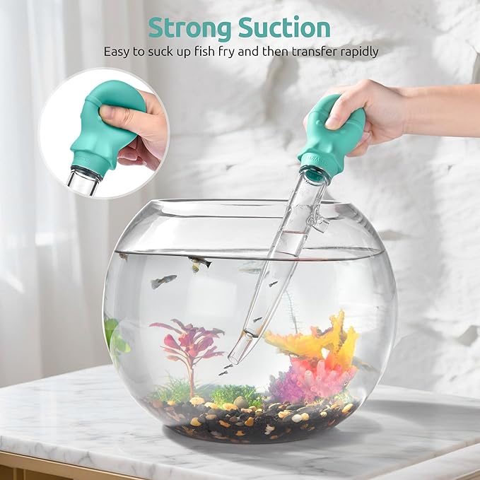 U-Taste Aquarium Pipette Cleaner: 1.5oz Coral Feeder for Fish Tank Cleaning, Manual Feeding Tube, Food Grade Siphon Dropper, Waste Remover with Strong Suction & Stand & Brush (11.98in, Aqua Sky)